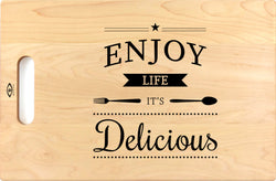 Cutting Board with Handle in Solid Wood - Enjoy Life It's Delicious