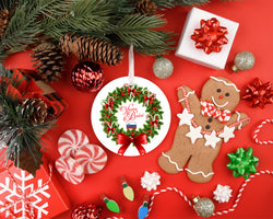 Slovenian Ceramic Christmas Ornament - Candy Cane Wreath