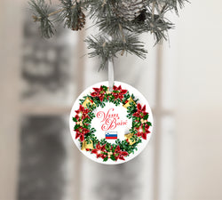 Slovenian Ceramic Christmas Ornament - Poinsettia Wreath