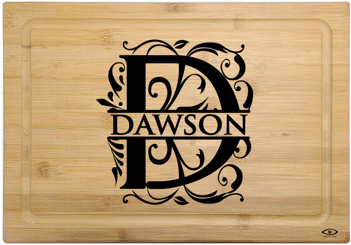 Cutting Board in Bamboo Large - Split Monogram Design